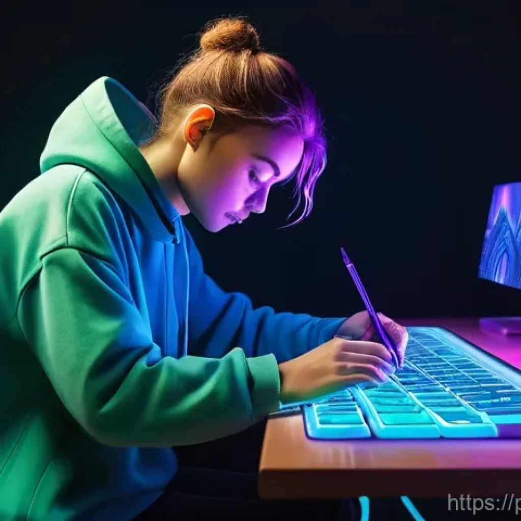 디지털아트 수작업 대비 장점과 단점 - **A Digital Artist's Creative Flow:** A young artist, with vibrant, creatively styled hair, is deepl...