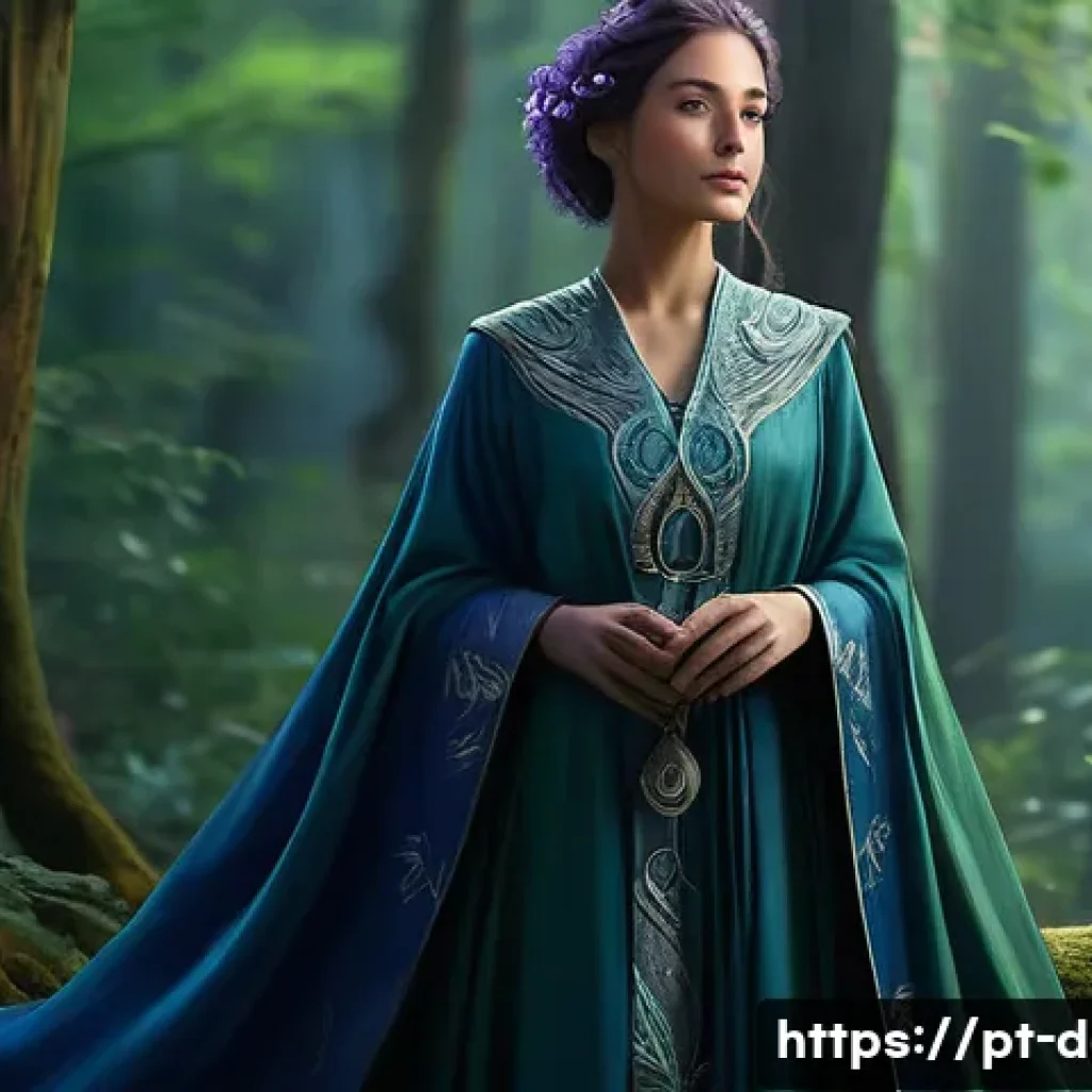디지털아트 캐릭터 채색 기법 - **Prompt Title: Serene Forest Mage**
A full-body digital painting of a serene and wise female ma...