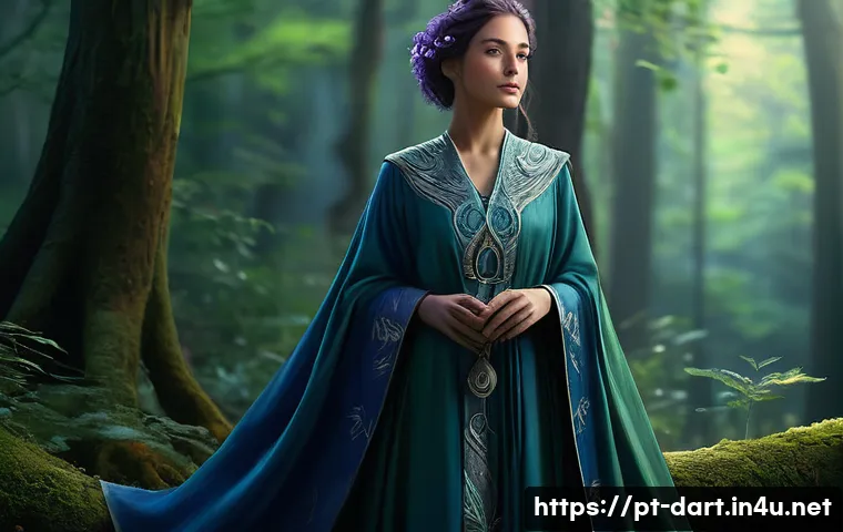 디지털아트 캐릭터 채색 기법 - **Prompt Title: Serene Forest Mage**
A full-body digital painting of a serene and wise female ma...