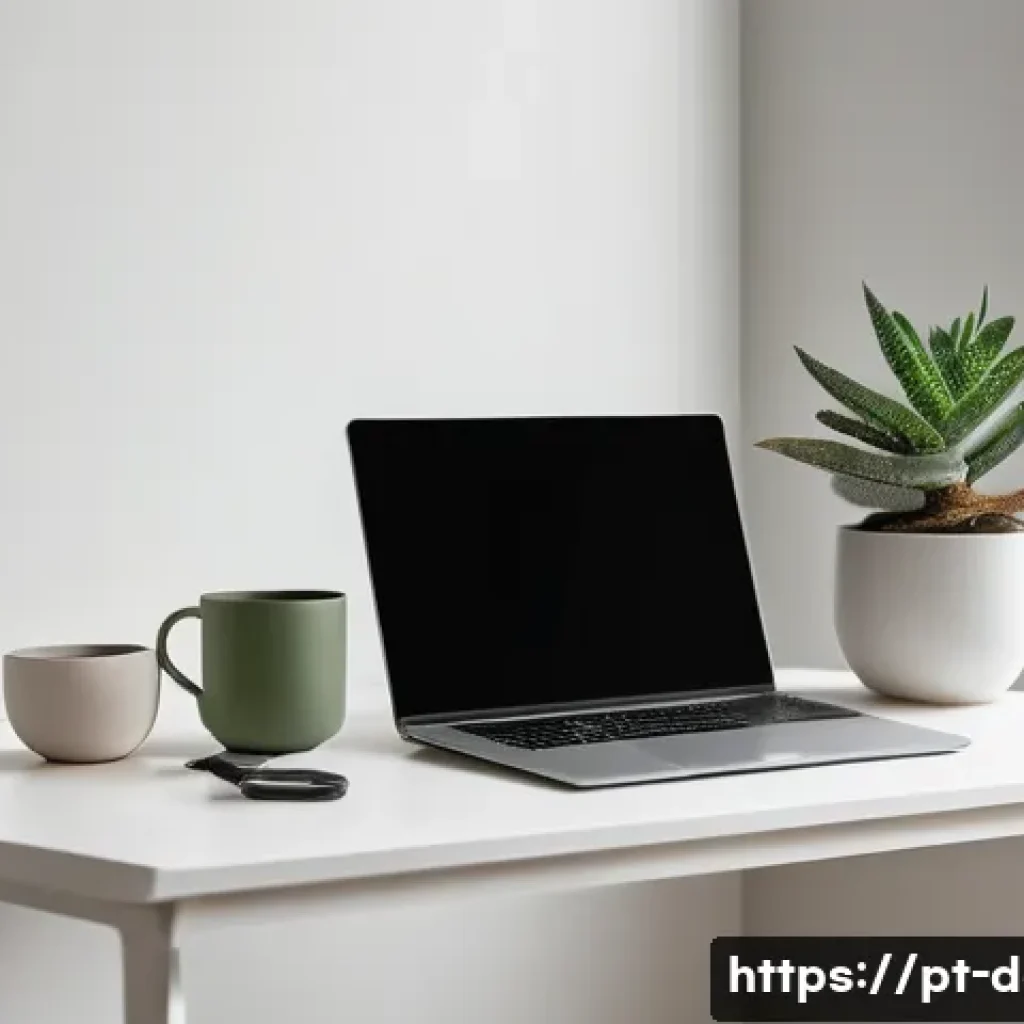 디지털아트 미니멀리즘 디자인 - A sleek, modern workspace featuring a minimalist design aesthetic tailored for Portuguese-speaking p...