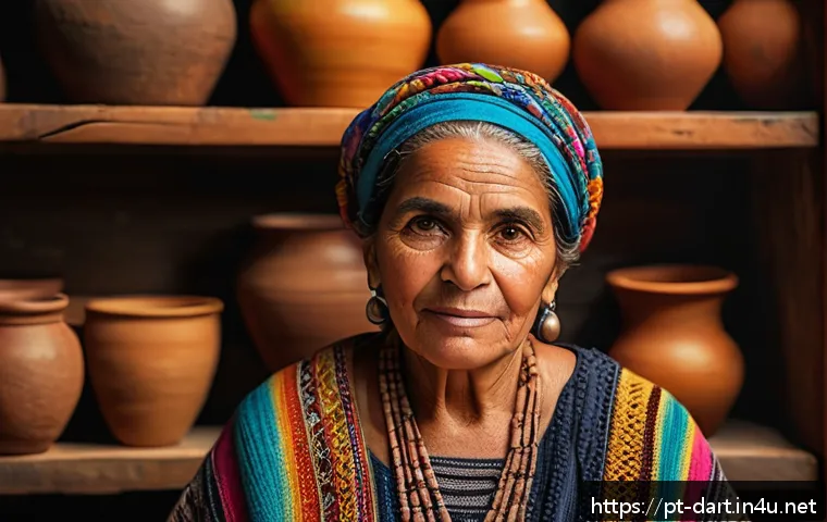 디지털아트 하이퍼리얼리즘 표현법 - A hyper-realistic digital portrait of a middle-aged Brazilian artisan woman wearing traditional colo...