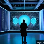 Home 23 디지털아트 해외 아트페어 참가법 - A vibrant digital art exhibition scene set in a modern gallery space in Berlin, Germany during the T...